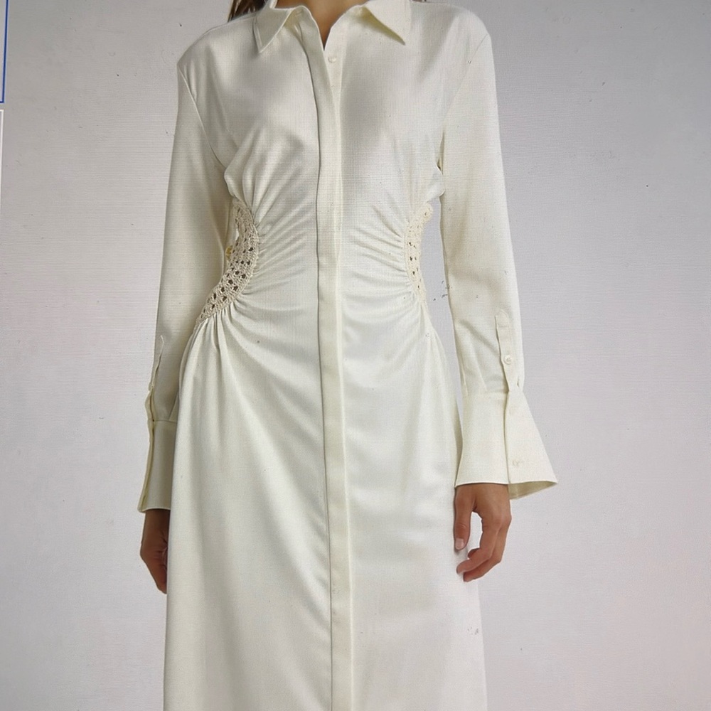 Simkhai , Rhoda Fossil Crochet Dress, Satin Midi Length White NWOT